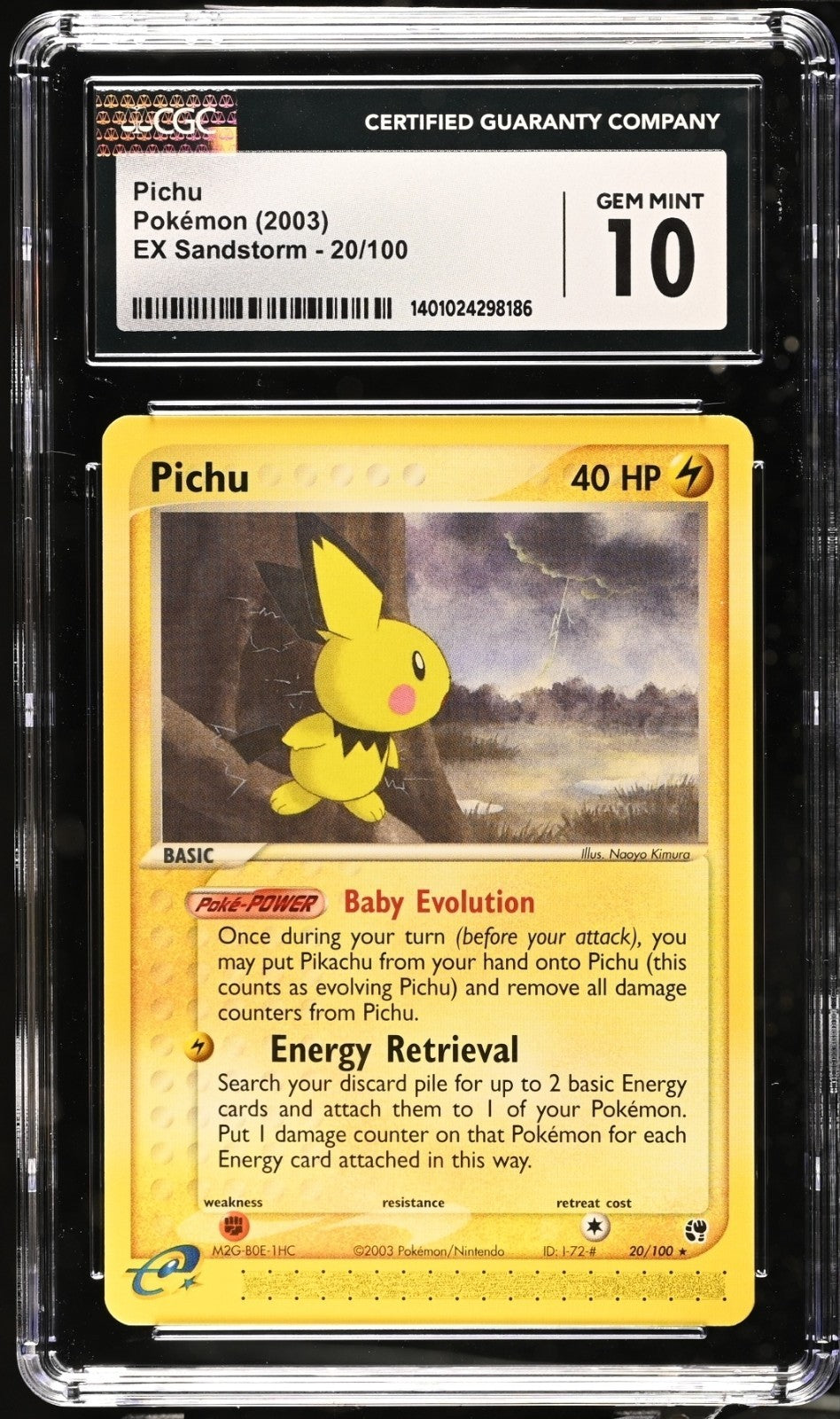 CGC 10 GEM MINT Pichu 20/100 EX Sandstorm Vintage 2003 Pokemon