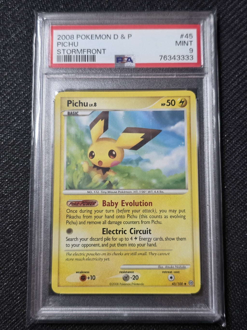 PSA MINT 9 Pichu Stormfront 2008 Pokemon D & P - 45/100
