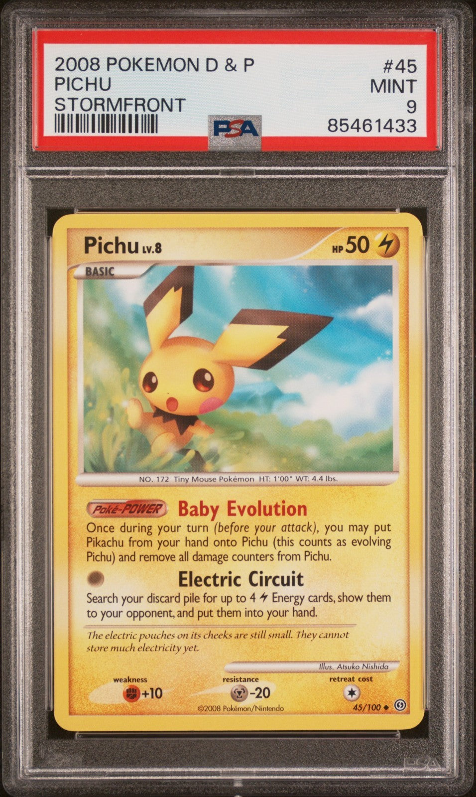 PSA MINT 9 Pichu Stormfront 2008 Pokemon D & P - 45/100 Population 14