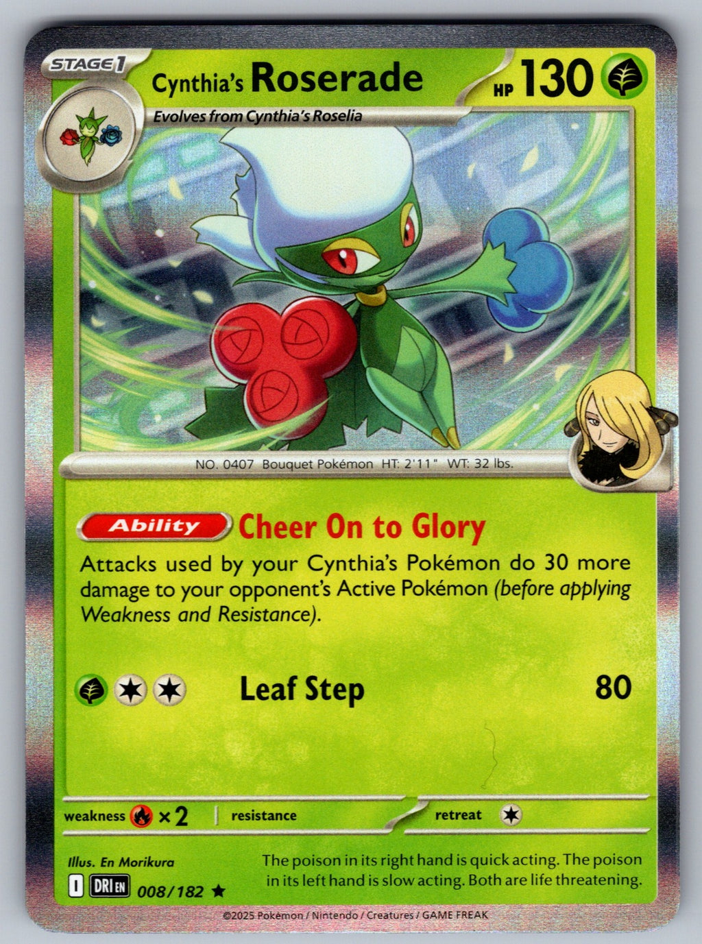 Cynthia's Roserade Holo Rare SV10: Destined Rivals 008/182 NM 2025