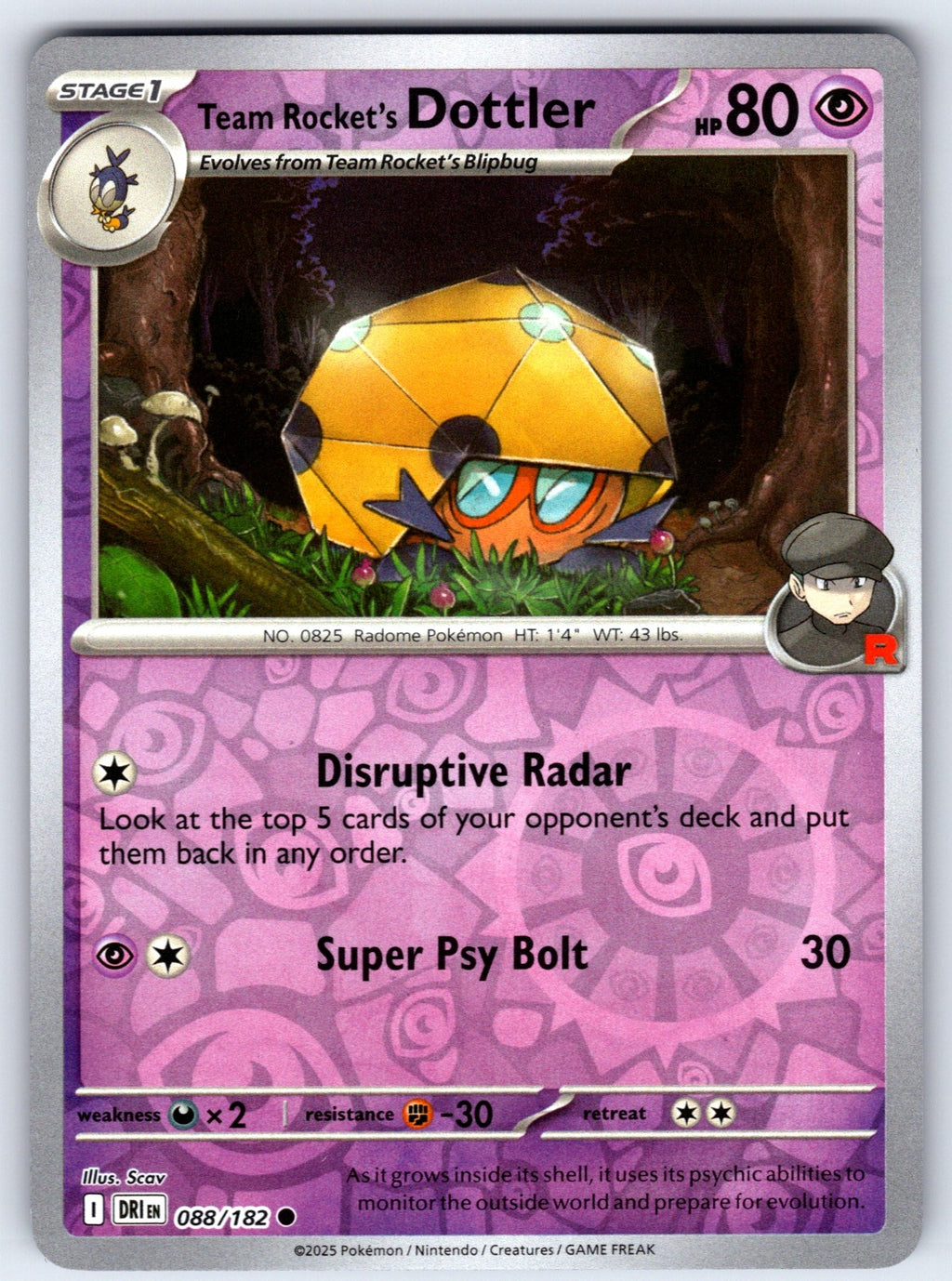 Team Rocket's Dottler Reverse Holo Common SV10: Destined Rivals 088/182 NM 2025
