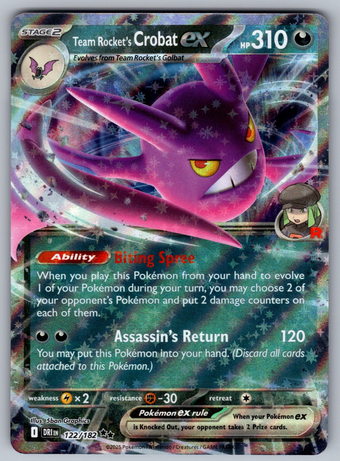 Team Rocket's Crobat ex Holo Double Rare SV10: Destined Rivals 122/182 NM 2025