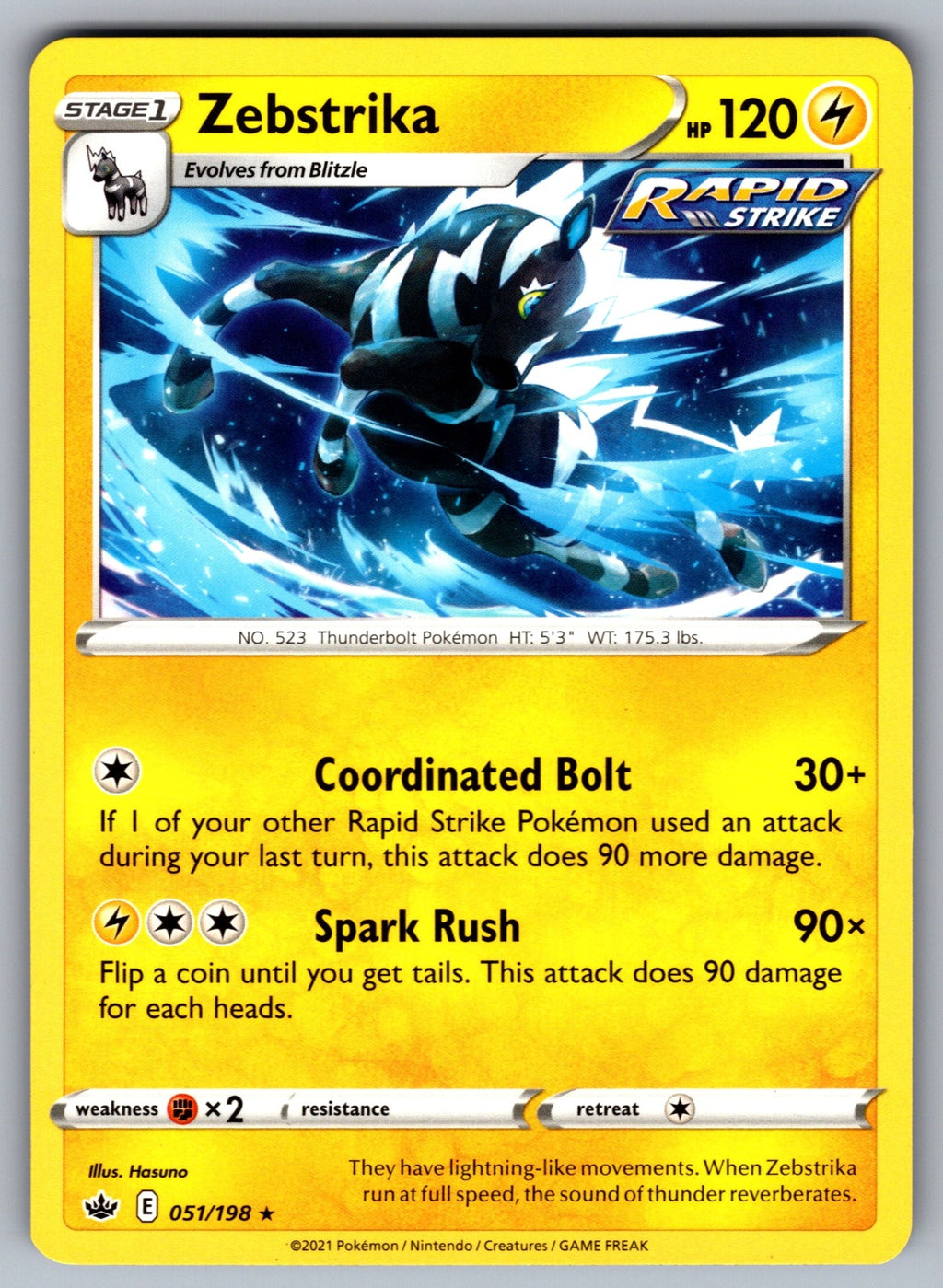 Zebstrika Rare SWSH06: Chilling Reign 051/198 NM 2021