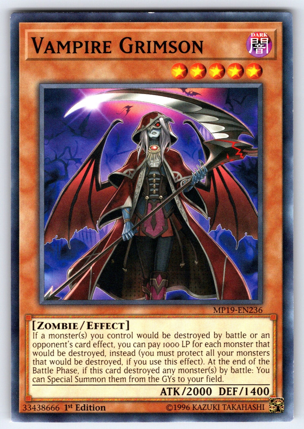 Vampire Grimson Unlimited Common 2019 Gold Sarcophagus Tin Mega Pack MP19-EN236 
