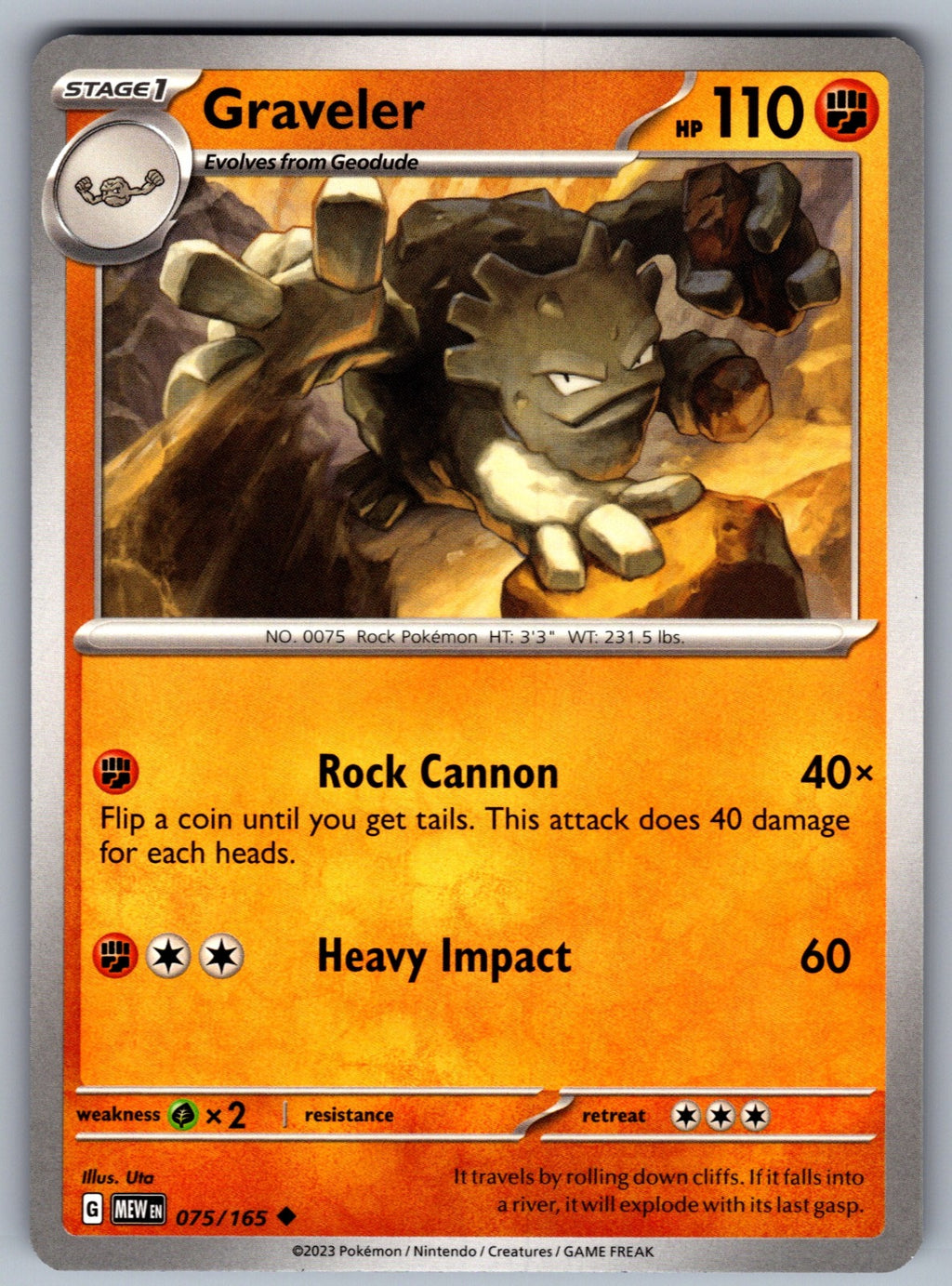 Graveler Uncommon SV: Scarlet & Violet 151 075/165 NM 2023