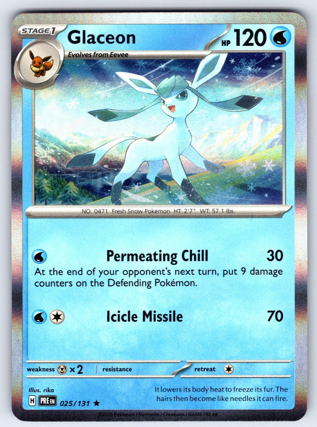 Glaceon Holo Rare SV: Prismatic Evolutions 025/131 NM 2025