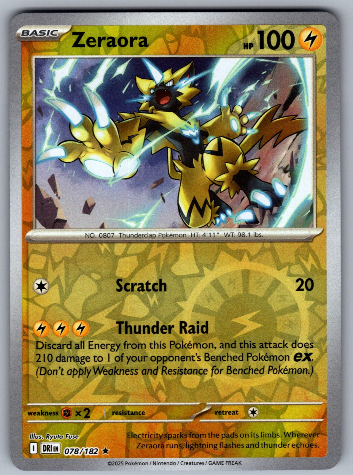 Zeraora Reverse Holo Rare SV10: Destined Rivals 078/182 NM 2025