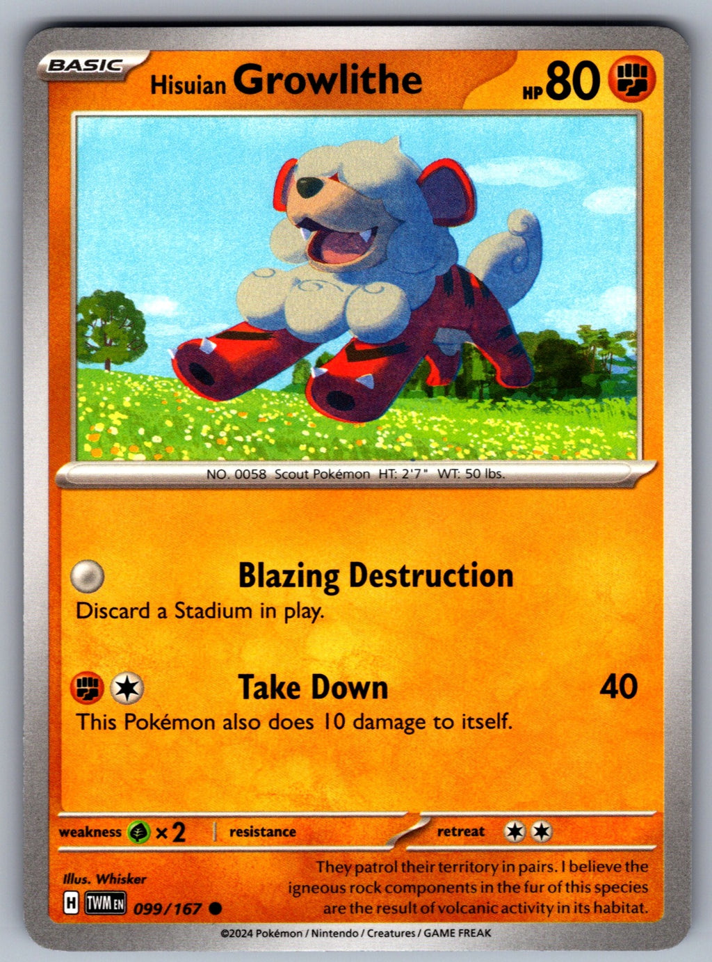 Hisuian Growlithe Common SV06: Twilight Masquerade 099/167 NM 2024