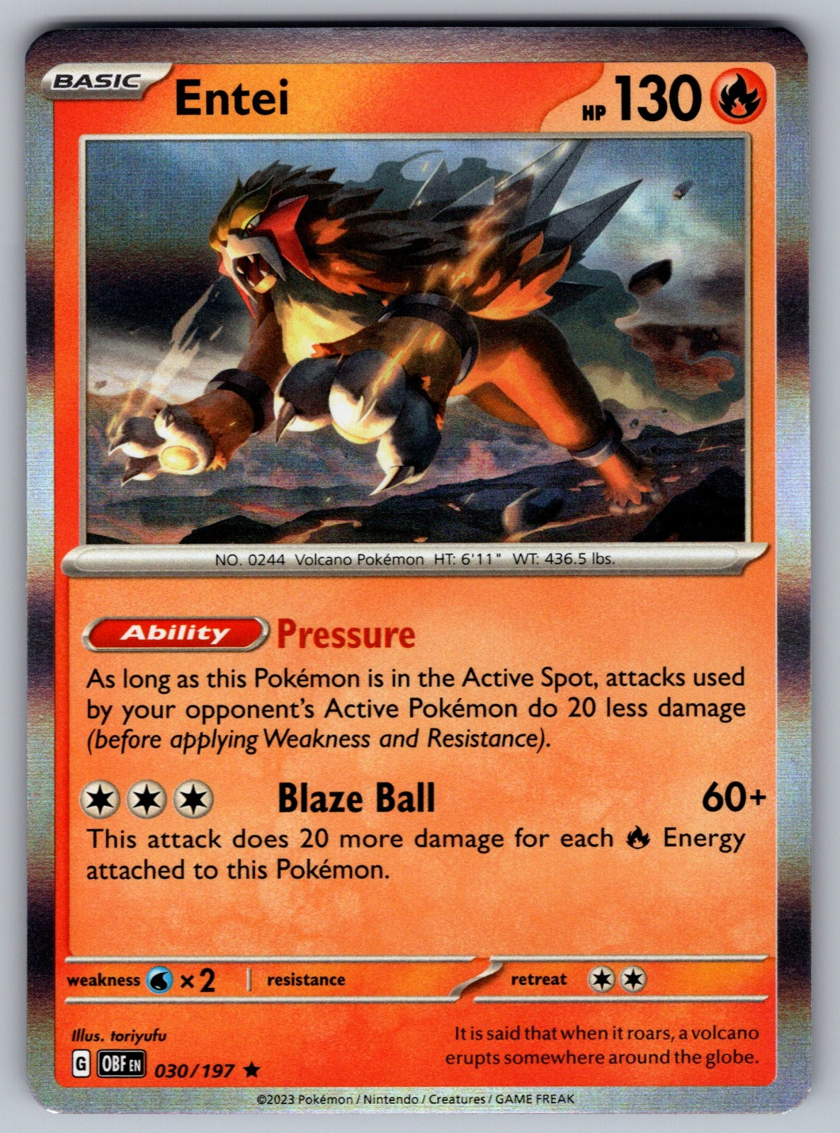 Entei Holo Rare SV03: Obsidian Flames 030/197 NM 2023