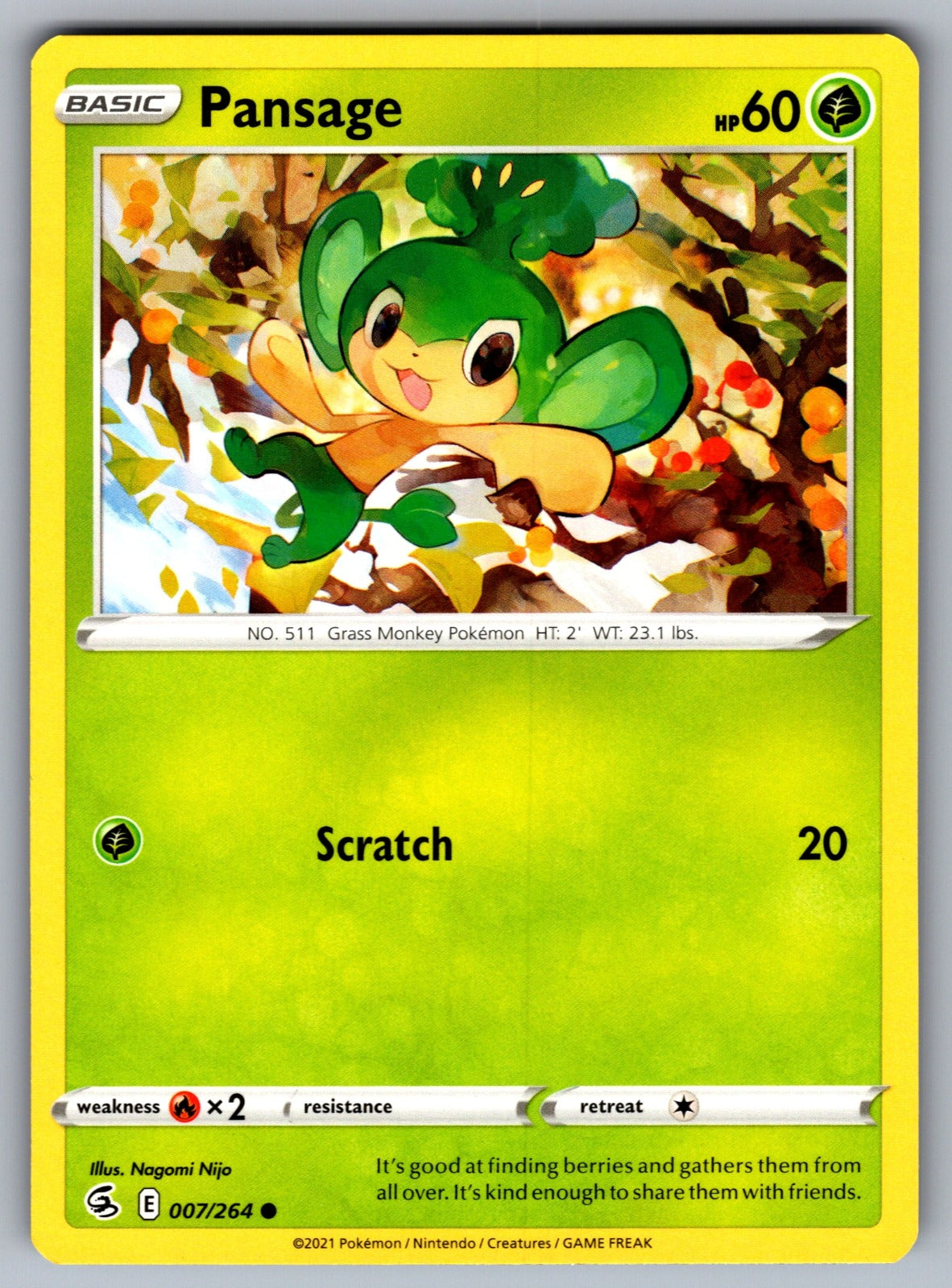 Pansage Common SWSH08: Fusion Strike 007/264 NM 2021