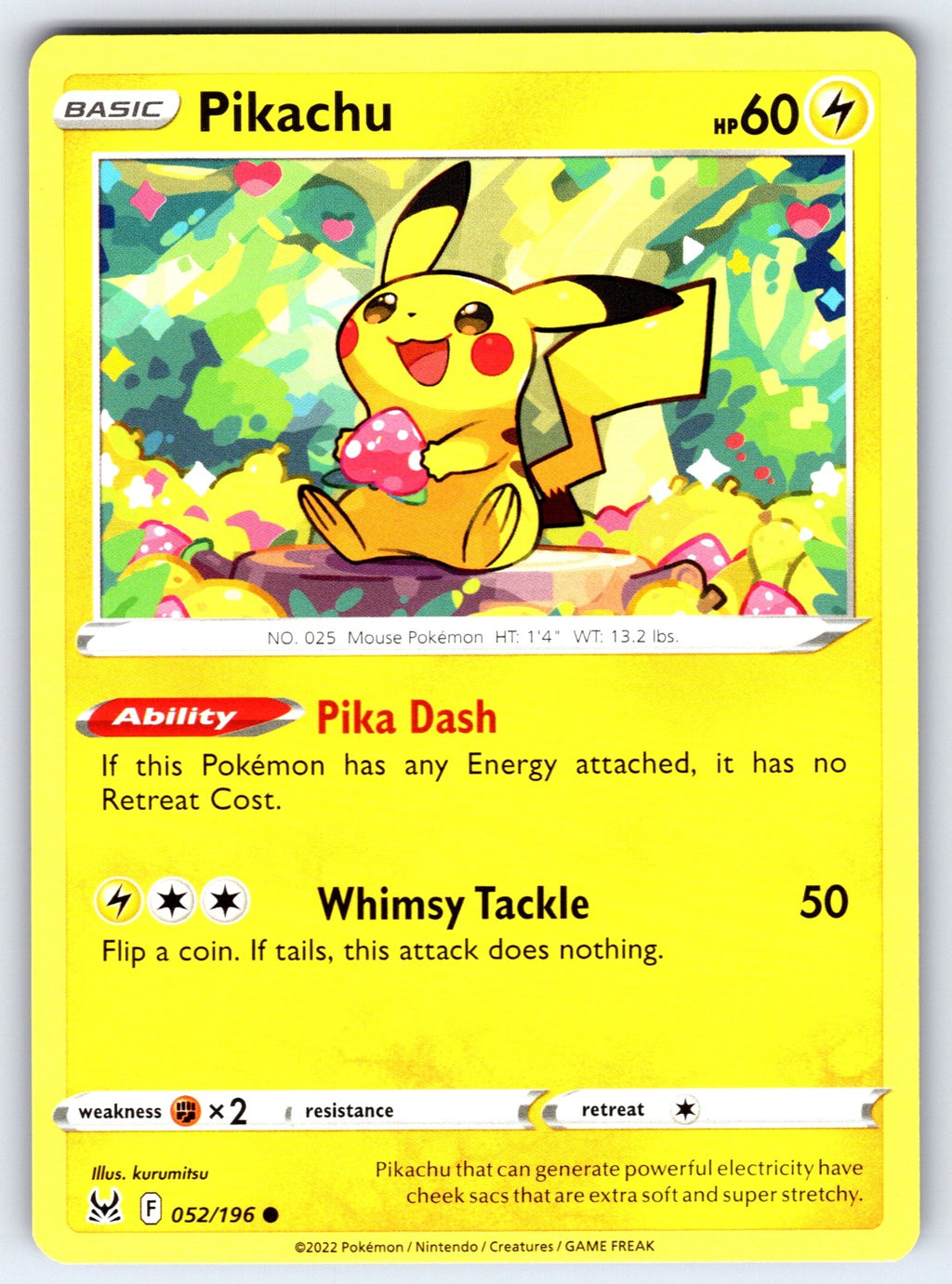 Pikachu Common SWSH11: Lost Origin 052/196 NM 2022