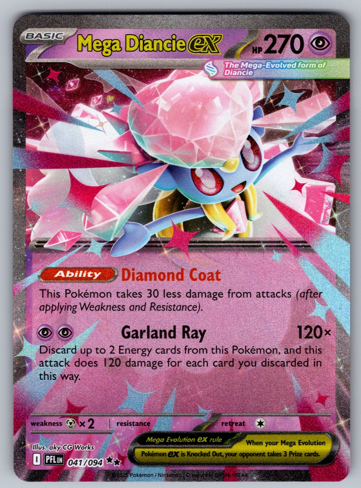 Mega Diancie ex Holo Double Rare ME02: Phantasmal Flames 041/094 NM 2025