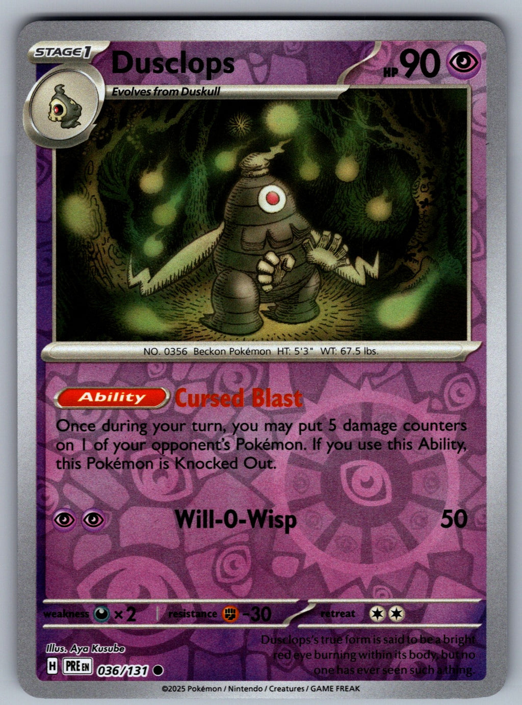 Dusclops Reverse Holo Common SV: Prismatic Evolutions 036/131 NM 2025