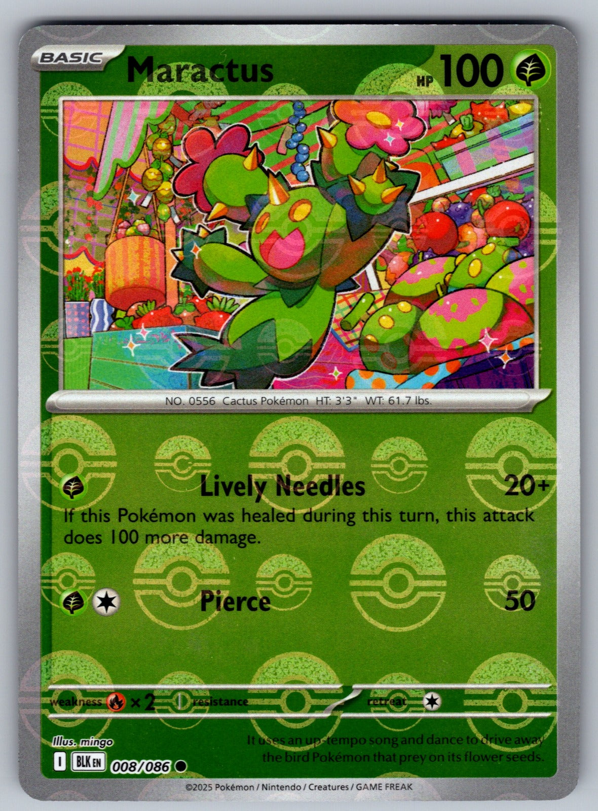 Maractus (Poke Ball Pattern) Holo Common SV: Black Bolt 008/086 NM 2025