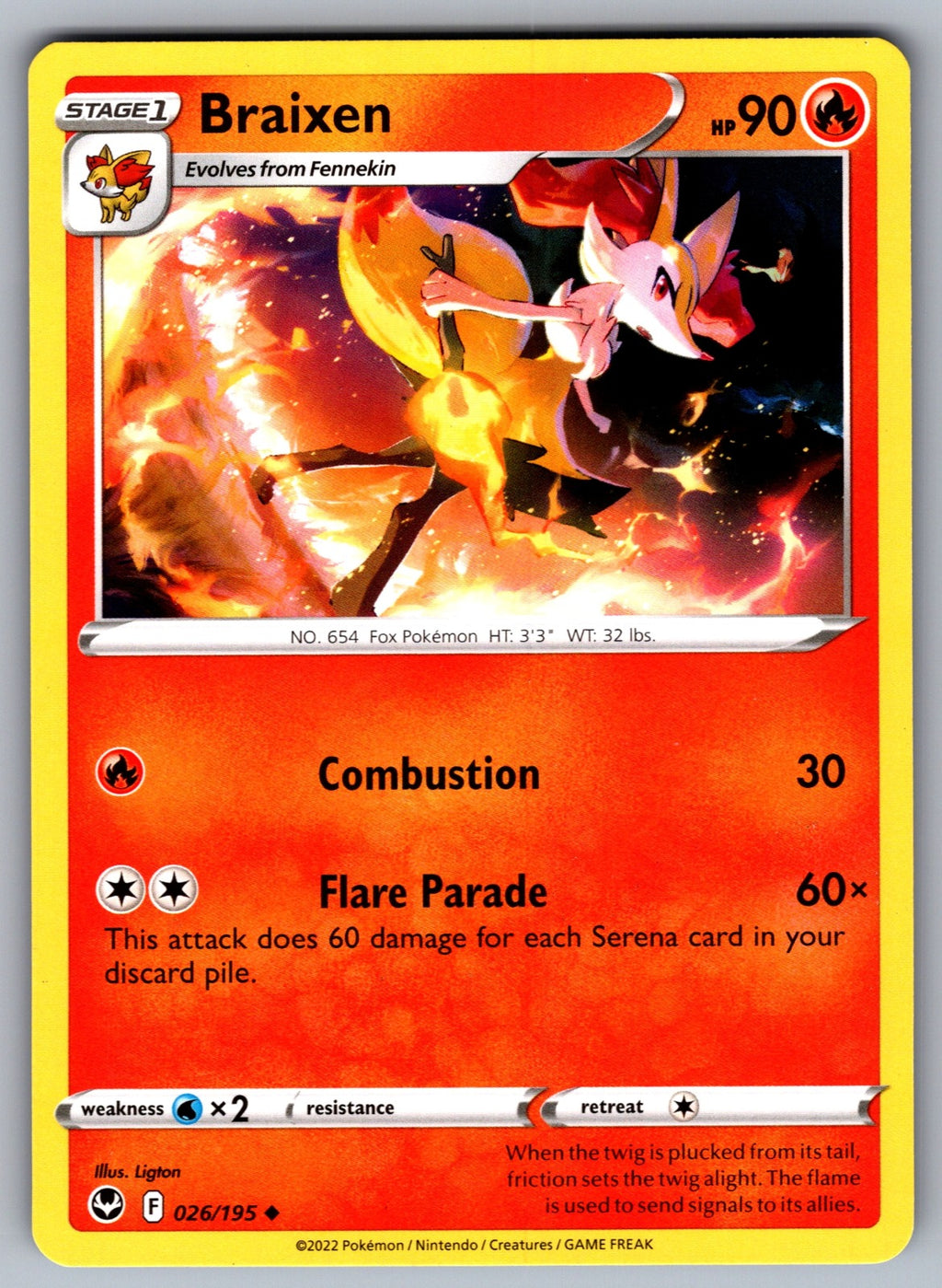 Braixen Uncommon SWSH12: Silver Tempest 026/195 NM 2022