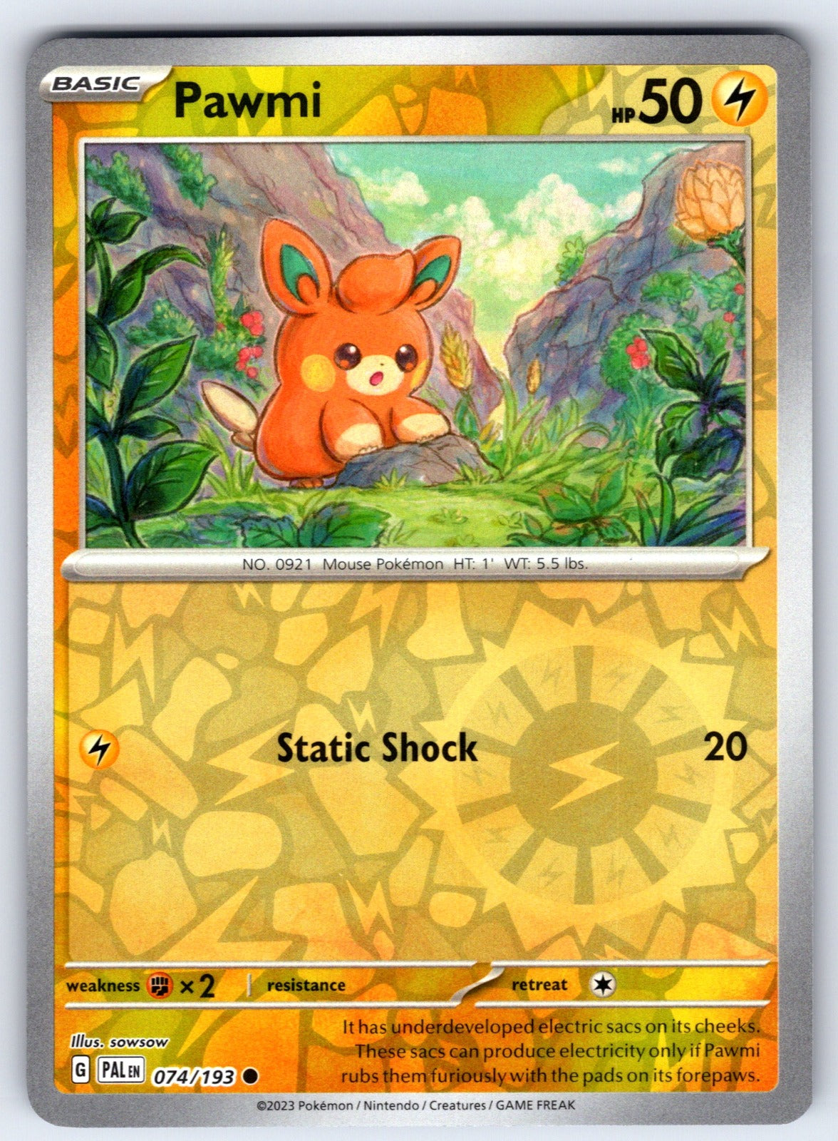 Pawmi Reverse Holo Common SV02: Paldea Evolved 074/193 NM 2023