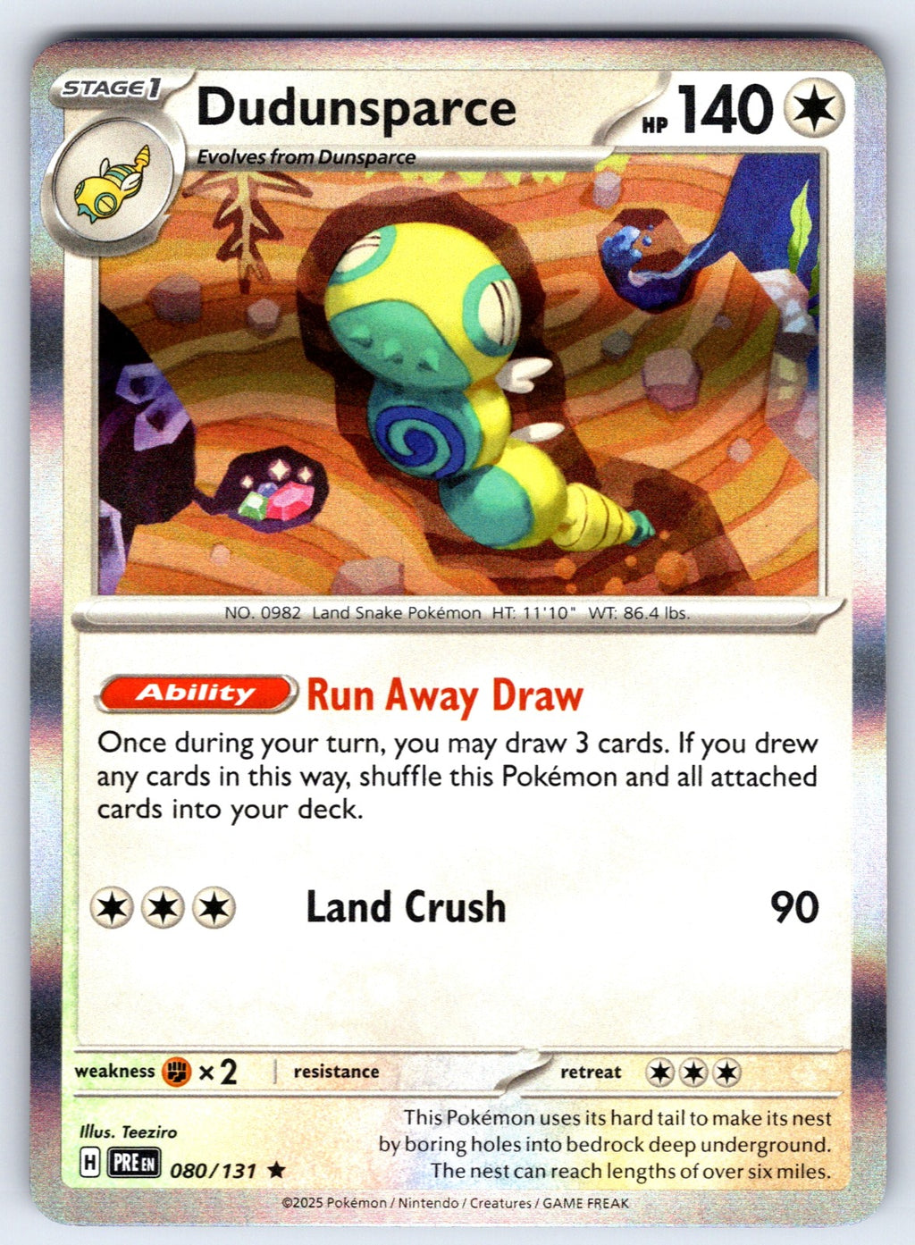 Dudunsparce Holo Rare SV: Prismatic Evolutions 080/131 NM 2025