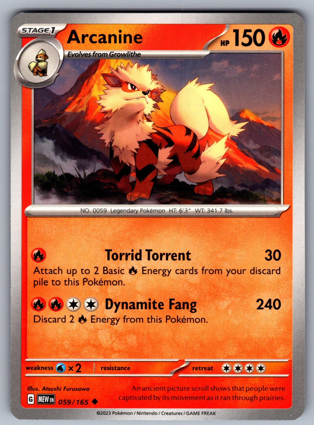 Arcanine Uncommon SV: Scarlet & Violet 151 059/165 NM 2023
