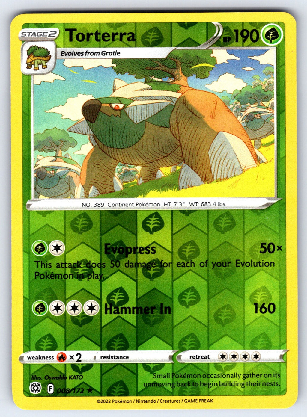 Torterra Reverse Holo Holo Rare SWSH09: Brilliant Stars 008/172 NM 2022