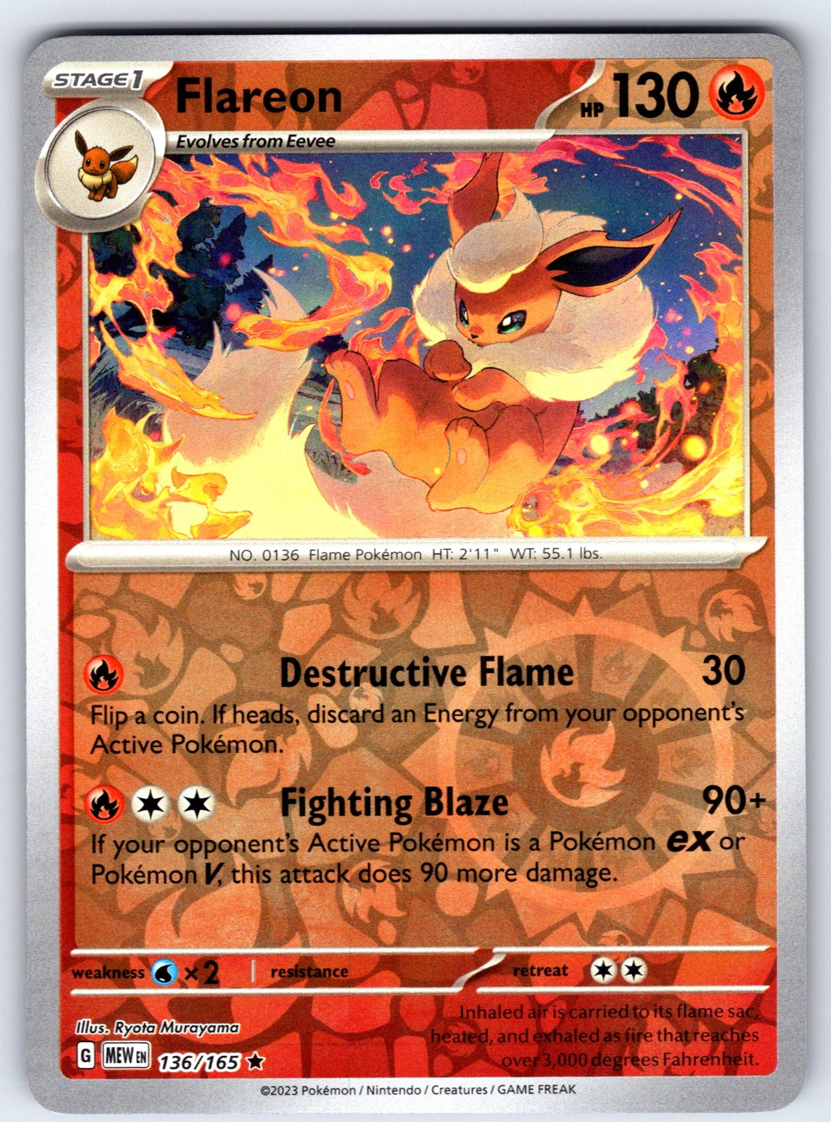 Flareon Reverse Holo Rare SV: Scarlet & Violet 151 136/165 NM 2023