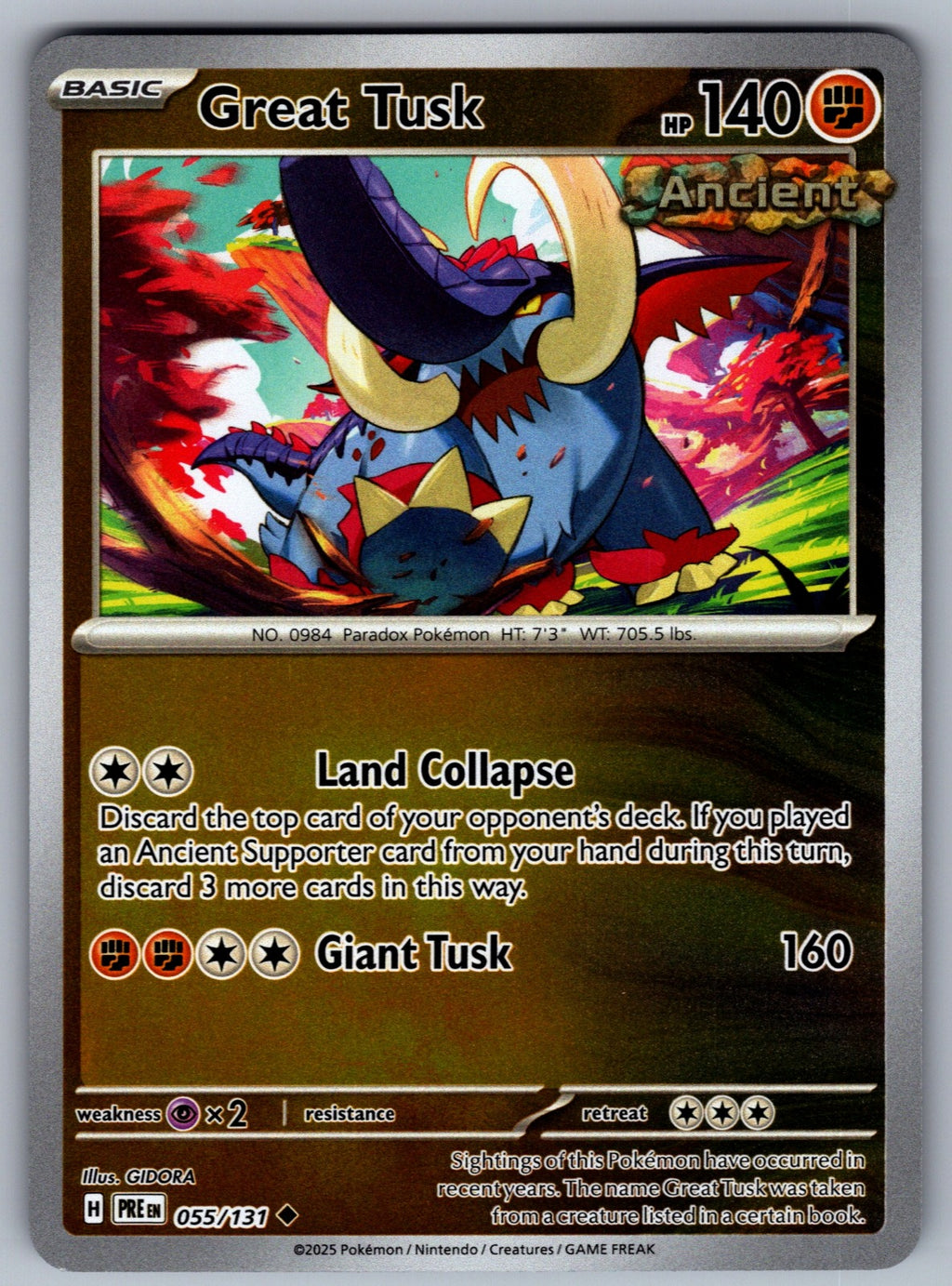 Great Tusk Reverse Holo Uncommon SV: Prismatic Evolutions 055/131 NM 2025