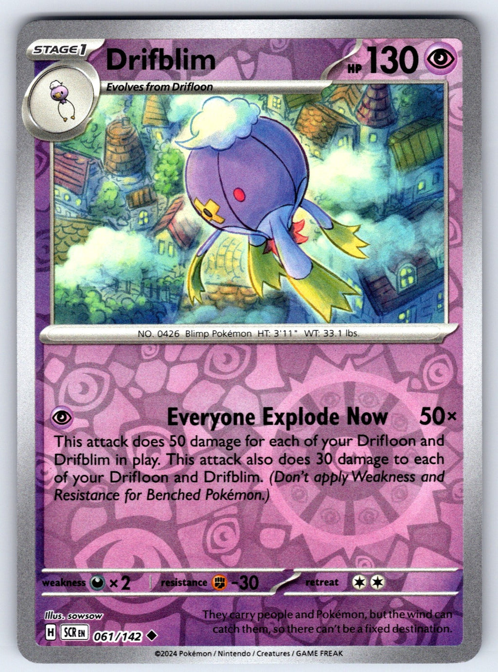 Drifblim Reverse Holo Uncommon SV07: Stellar Crown 061/142 NM 2024