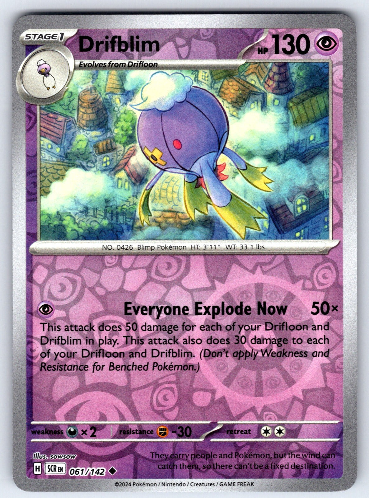 Drifblim Reverse Holo Uncommon SV07: Stellar Crown 061/142 NM 2024
