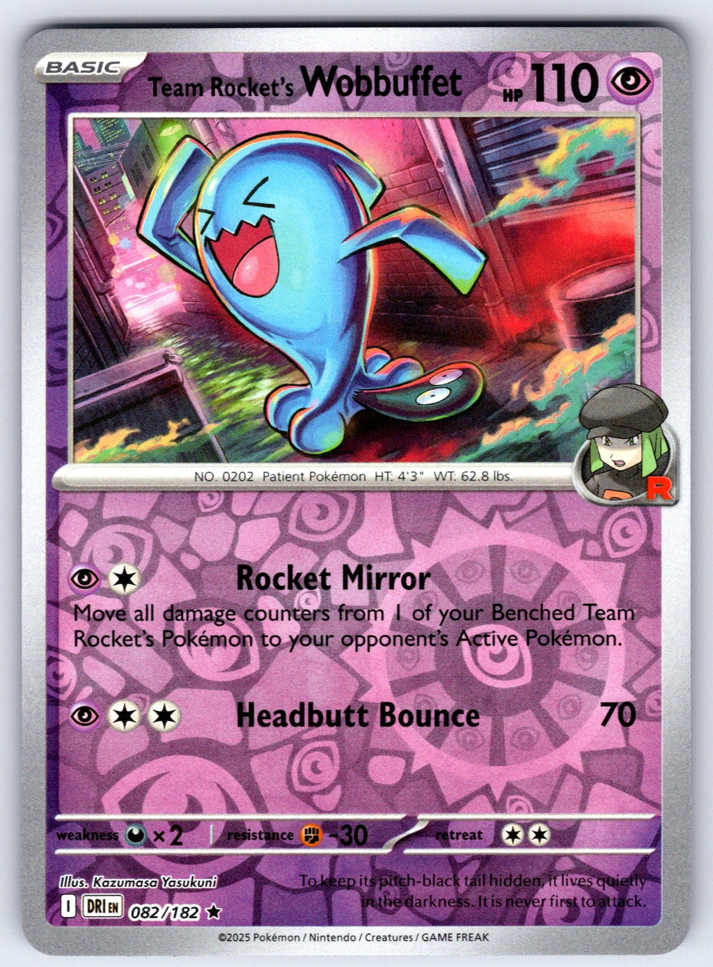 Team Rocket's Wobbuffet Reverse Holo Rare SV10: Destined Rivals 082/182 NM 2025