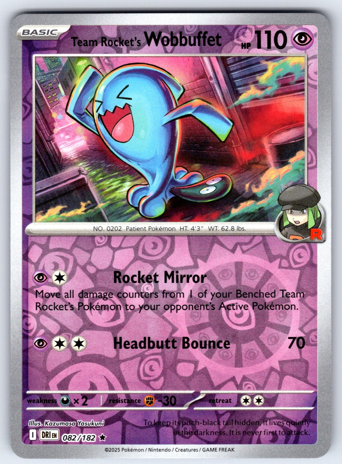 Team Rocket's Wobbuffet Reverse Holo Rare SV10: Destined Rivals 082/182 NM 2025