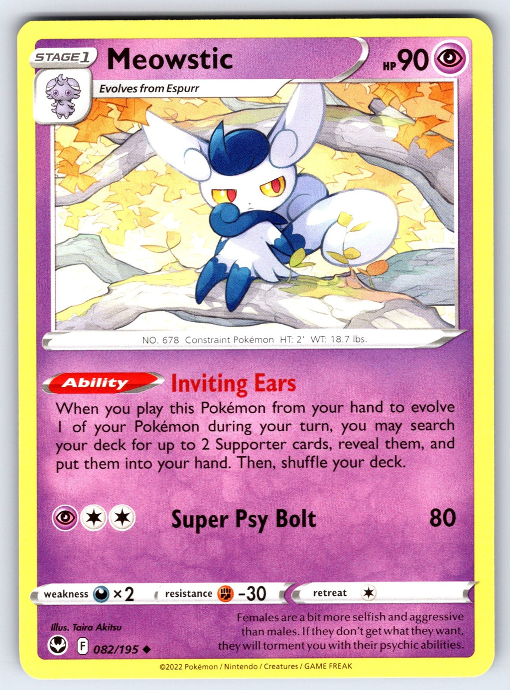 Meowstic Uncommon SWSH12: Silver Tempest 082/195 NM 2022