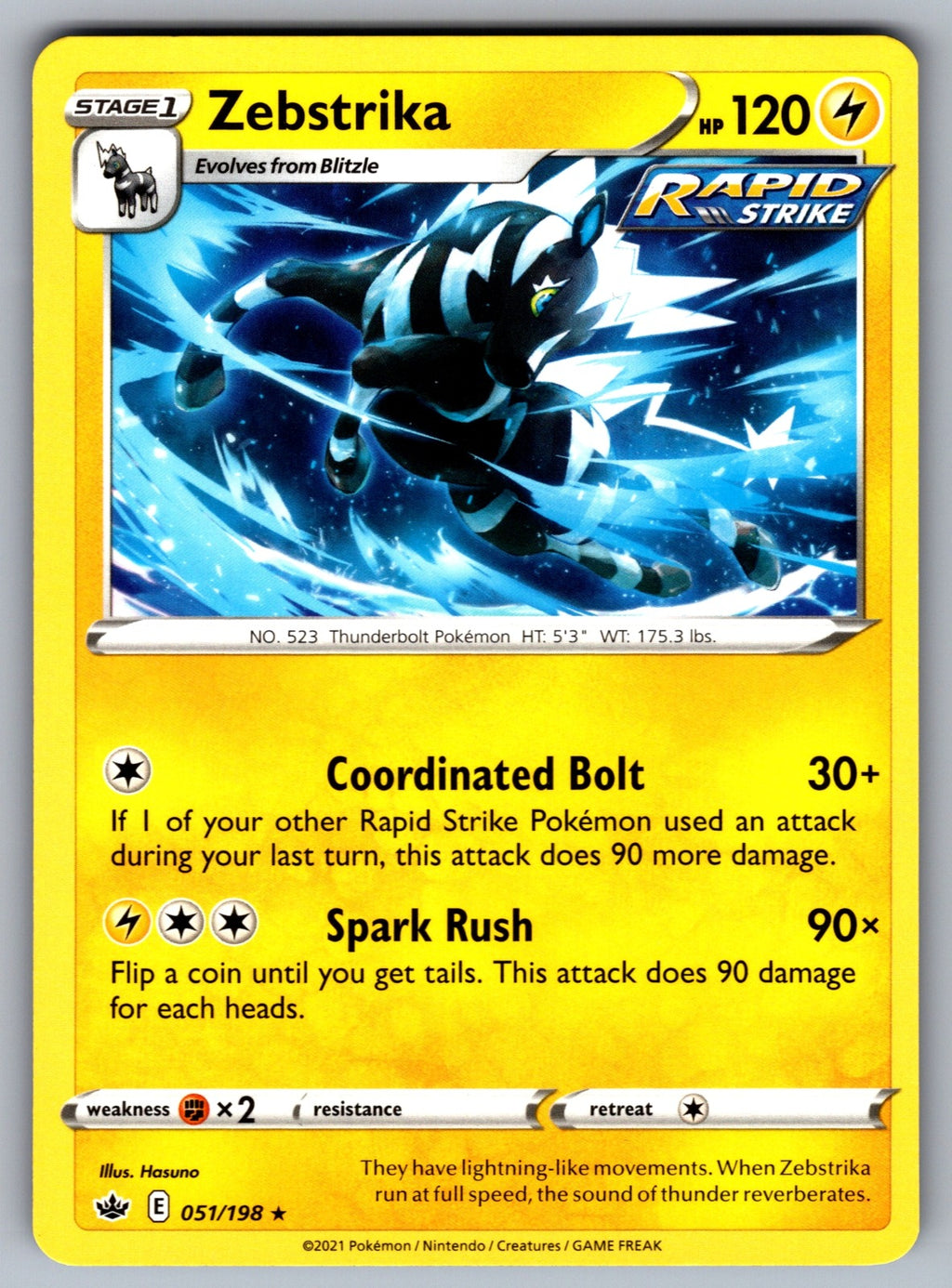 Zebstrika Rare SWSH06: Chilling Reign 051/198 NM 2021