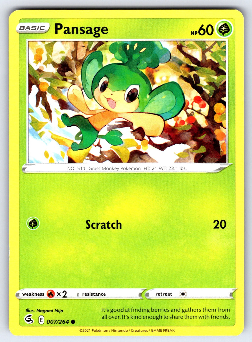 Pansage Common SWSH08: Fusion Strike 007/264 LP 2021