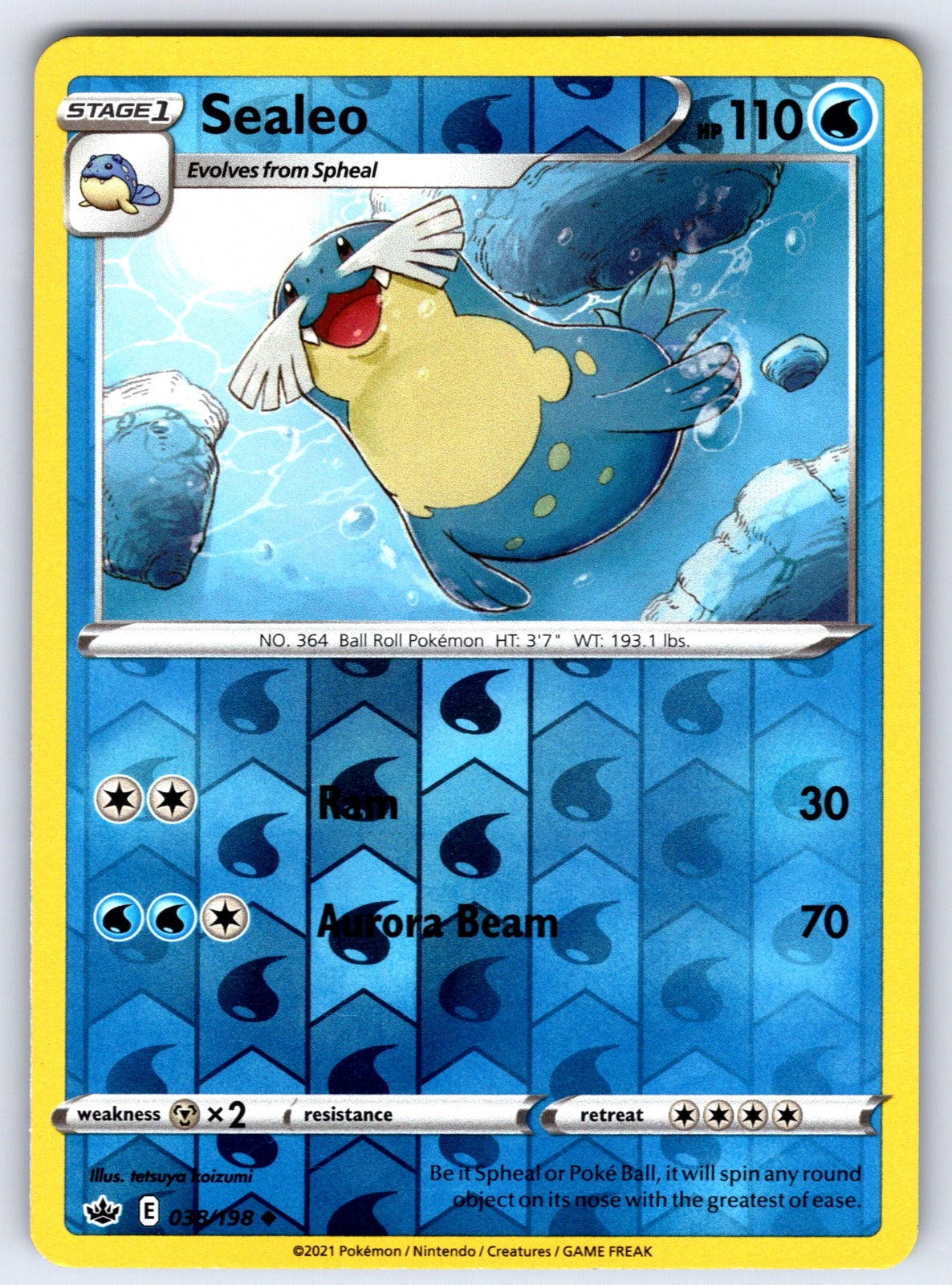 Sealeo Reverse Holo Uncommon SWSH06: Chilling Reign 038/198 NM 2021