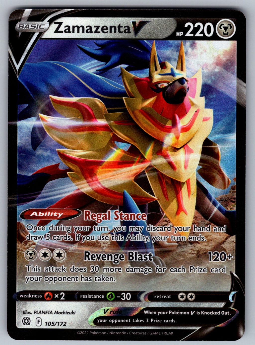 Zamazenta V Holo Ultra Rare SWSH09: Brilliant Stars 105/172 NM 2022