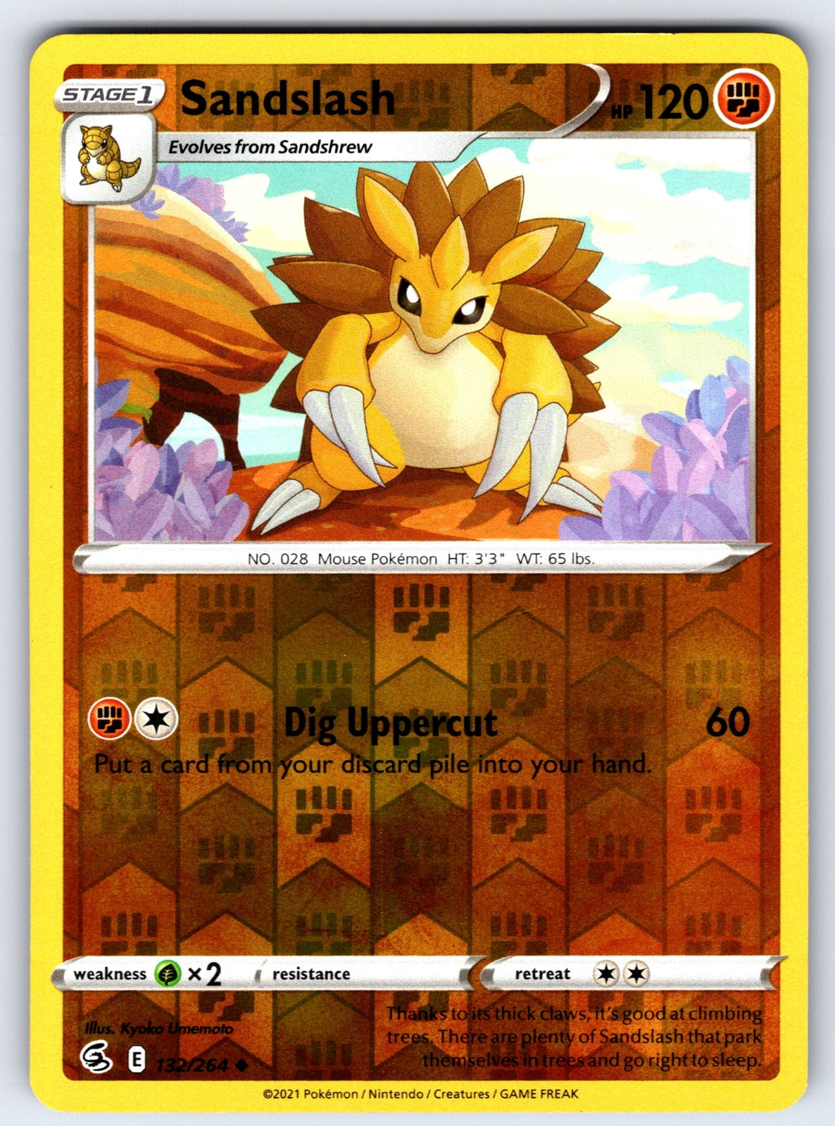 Sandslash Reverse Holo Uncommon SWSH08: Fusion Strike 132/264 NM 2021
