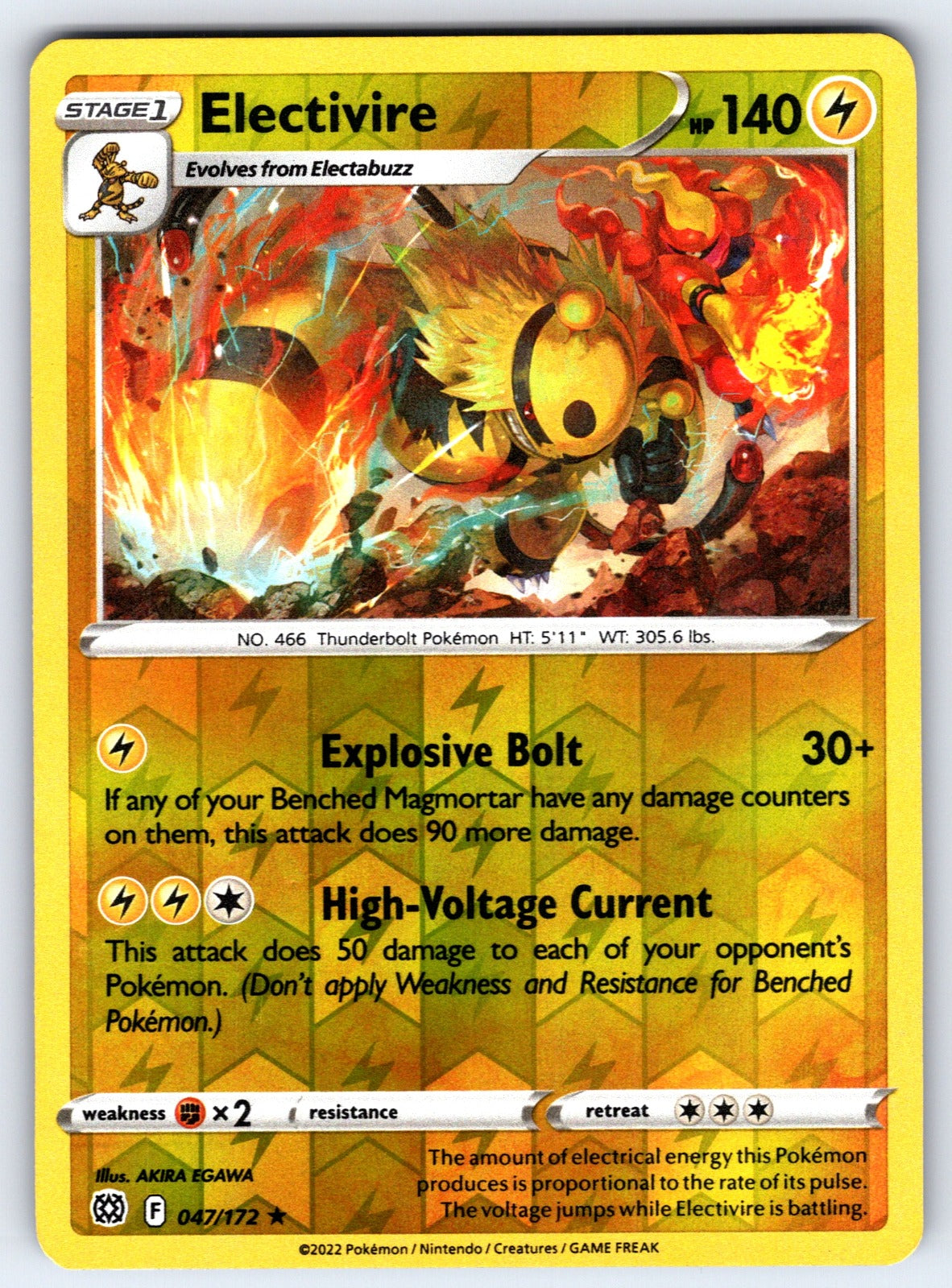Electivire Reverse Holo Rare SWSH09: Brilliant Stars 047/172 NM 2022