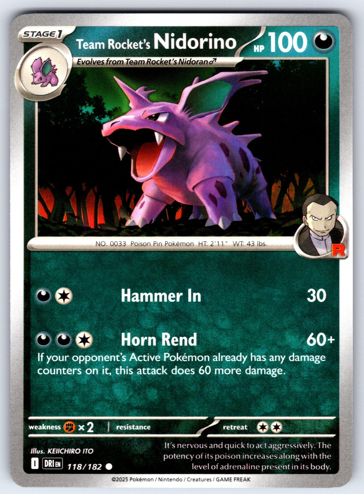 Team Rocket's Nidorino Common SV10: Destined Rivals 118/182 NM 2025