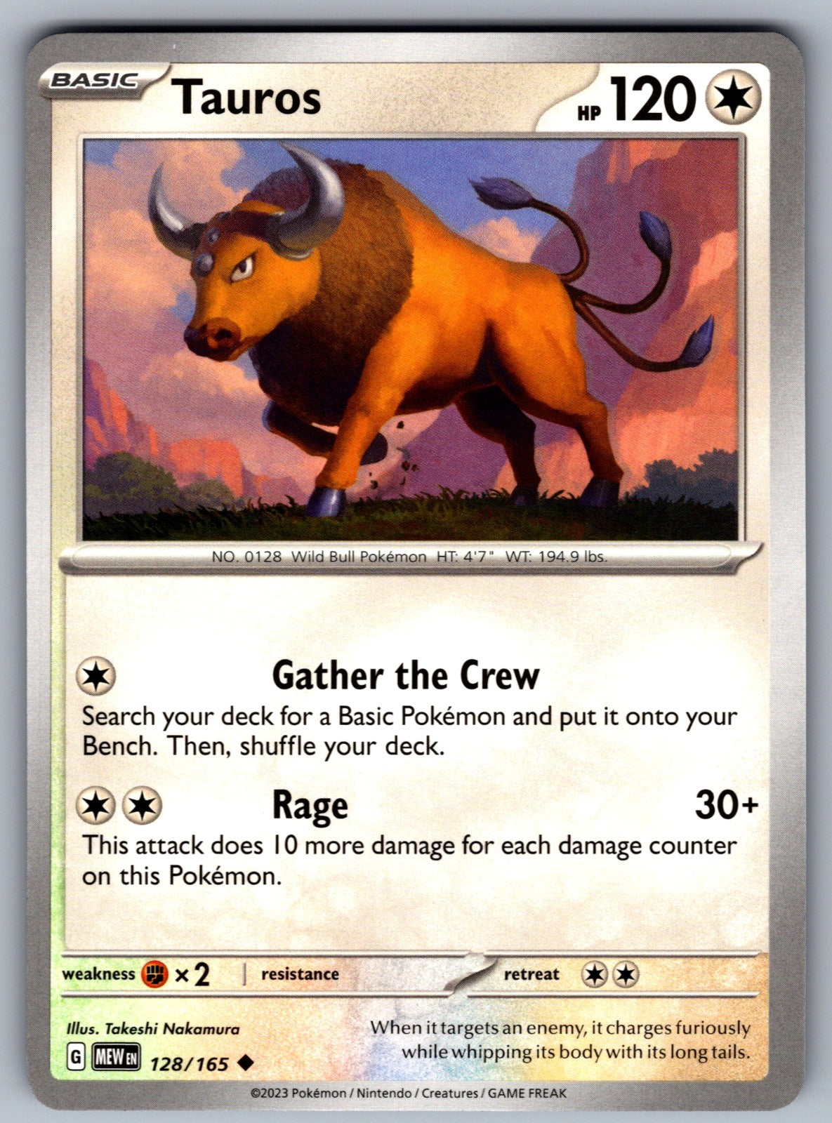 Tauros Uncommon SV: Scarlet & Violet 151 128/165 NM 2023