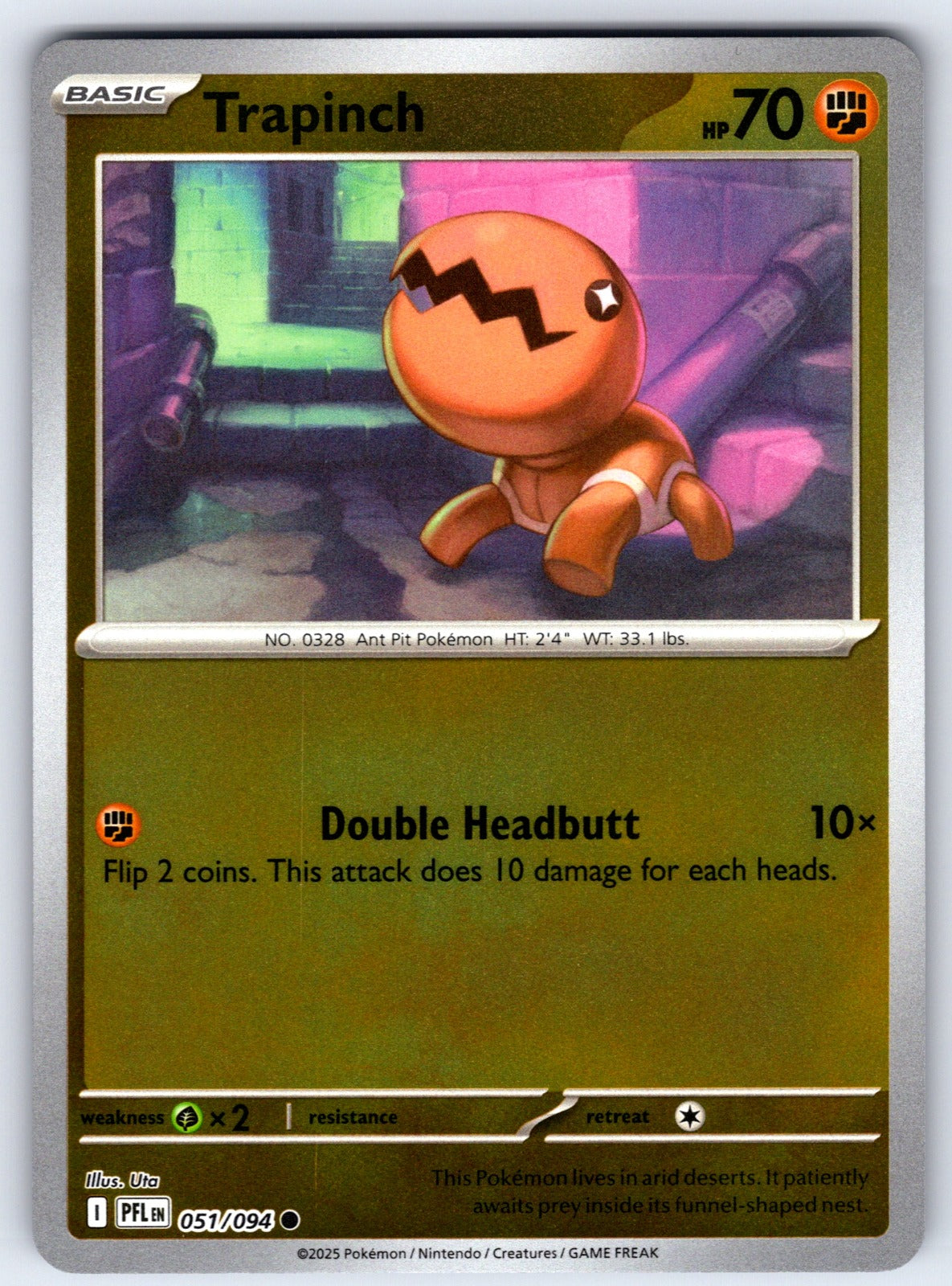 Trapinch Reverse Holo Common ME02: Phantasmal Flames 051/094 NM 2025