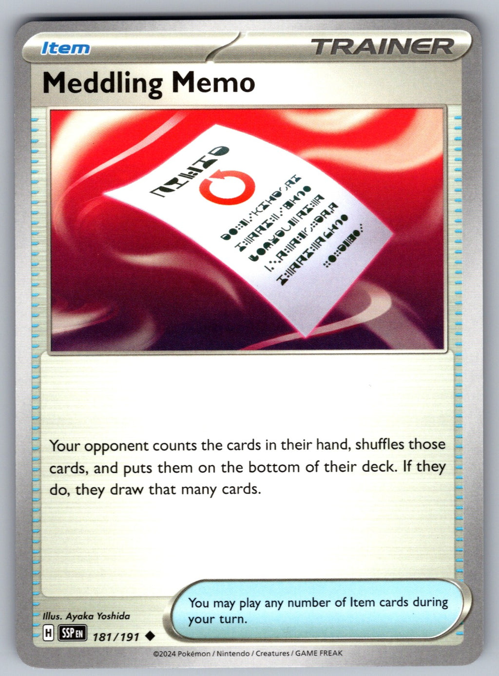 Meddling Memo Uncommon SV08: Surging Sparks 181/191 NM 2024