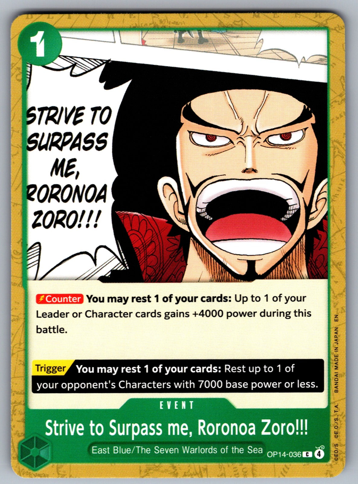 Strive to Surpass me, Roronoa Zoro!!! C The Azure Sea's Seven OP14-036 NM 2026