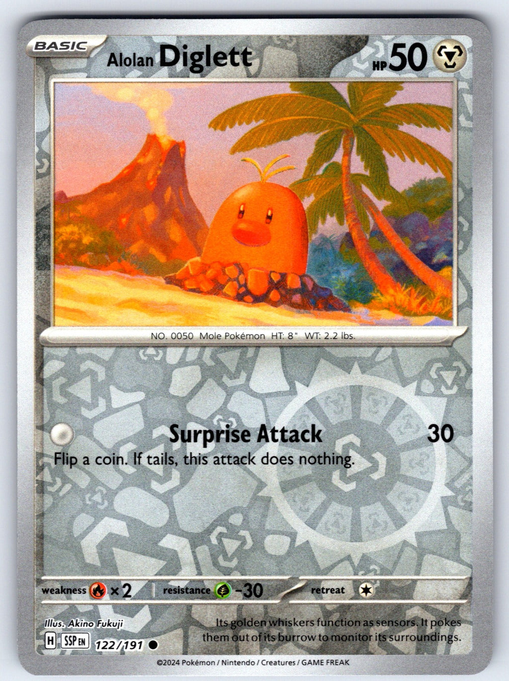 Alolan Diglett Reverse Holo Common SV08: Surging Sparks 122/191 NM 2024