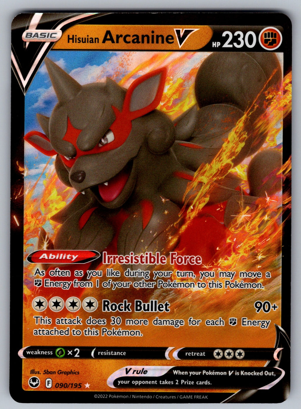 Hisuian Arcanine V Holo Ultra Rare SWSH12: Silver Tempest 090/195 NM 2022