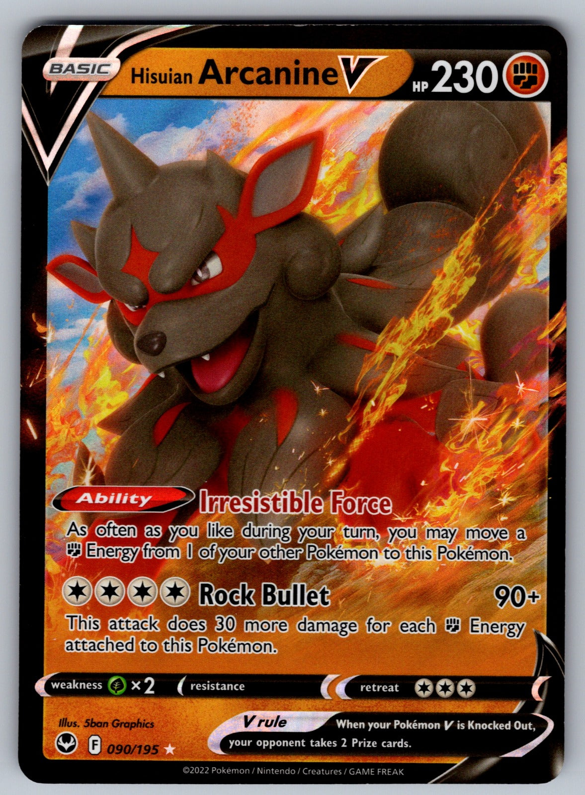 Hisuian Arcanine V Holo Ultra Rare SWSH12: Silver Tempest 090/195 NM 2022