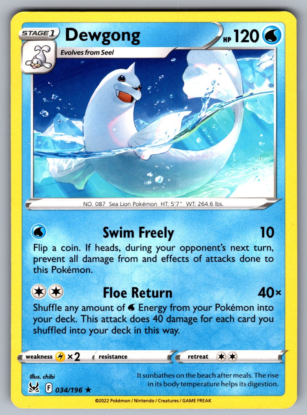 Dewgong Rare SWSH11: Lost Origin 034/196 NM 2022