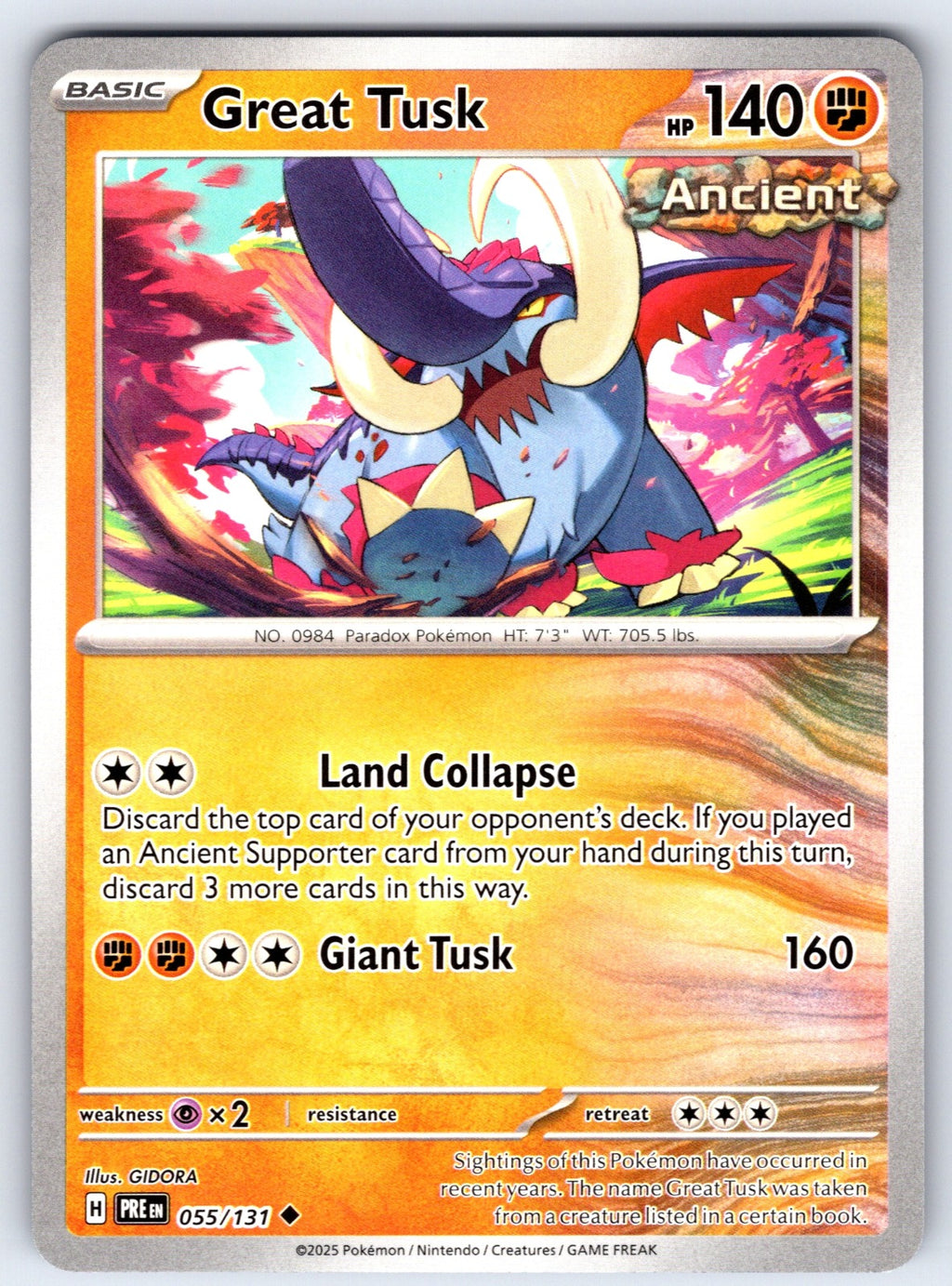 Great Tusk Uncommon SV: Prismatic Evolutions 055/131 NM 2025