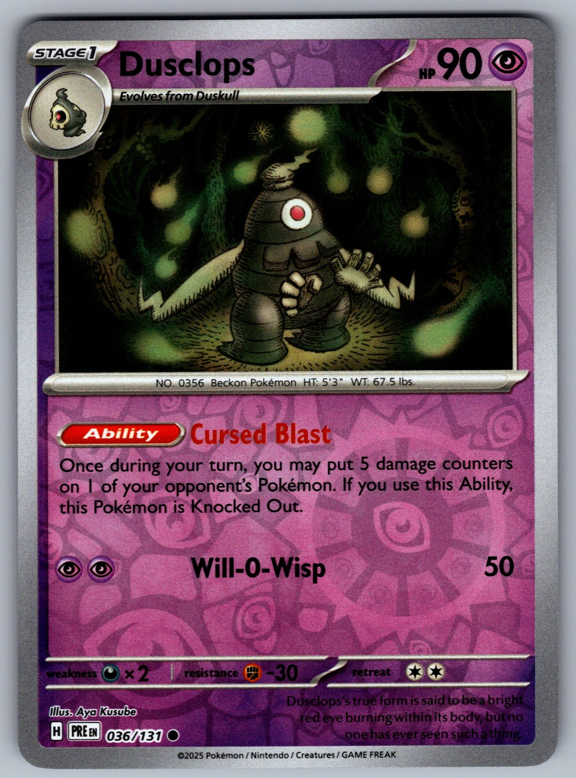 Dusclops Reverse Holo Common SV: Prismatic Evolutions 036/131 NM 2025