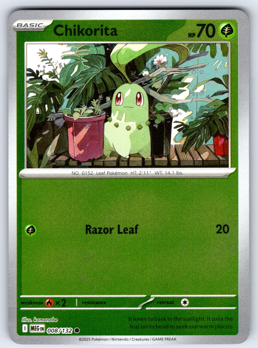 Chikorita Reverse Holo Common ME01: Mega Evolution 008/132 NM 2025