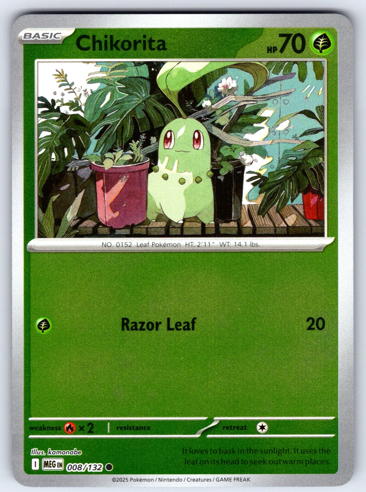 Chikorita Reverse Holo Common ME01: Mega Evolution 008/132 NM 2025