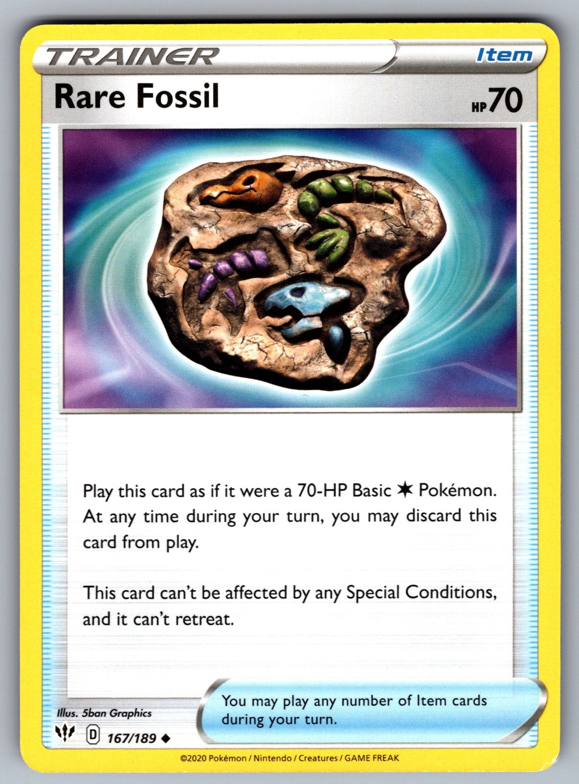 Rare Fossil Uncommon SWSH03: Darkness Ablaze 167/189 NM 2020